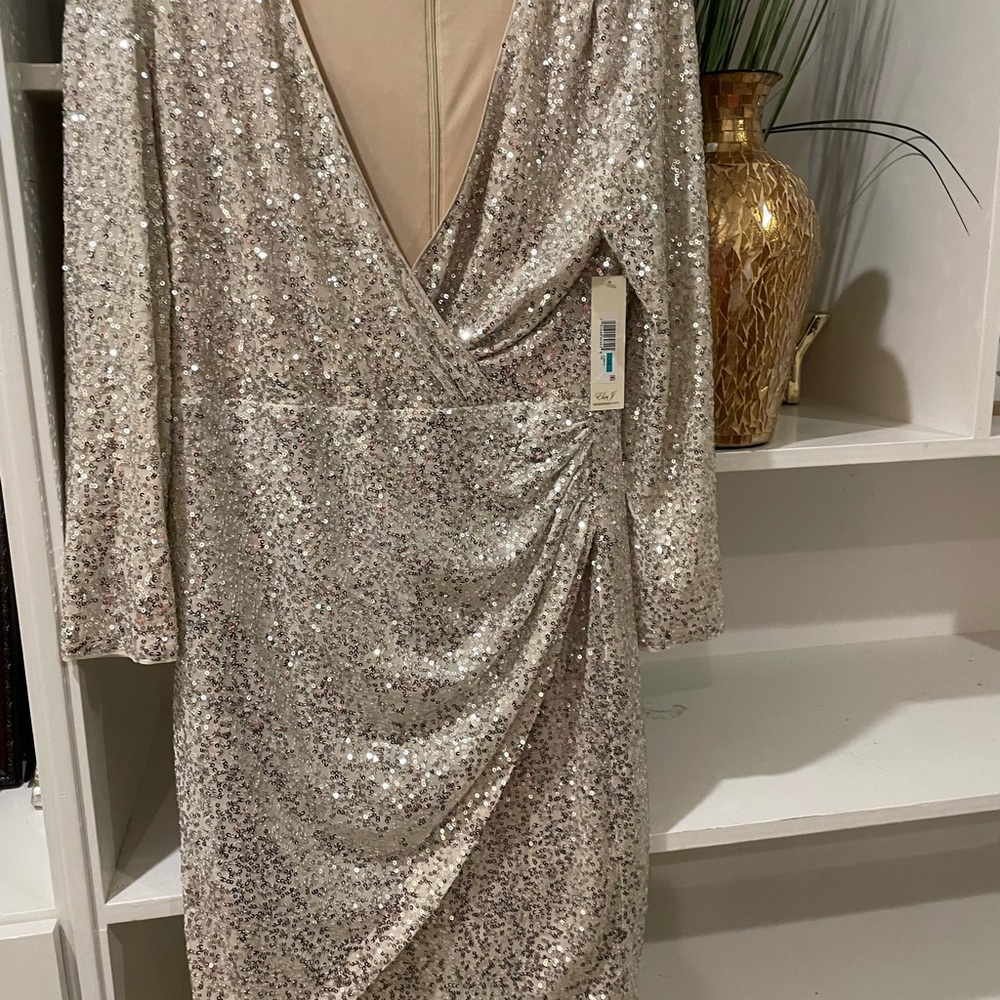 Champagne Color Sequin Dress by Eliza J Designs, Size 16, New With Tags